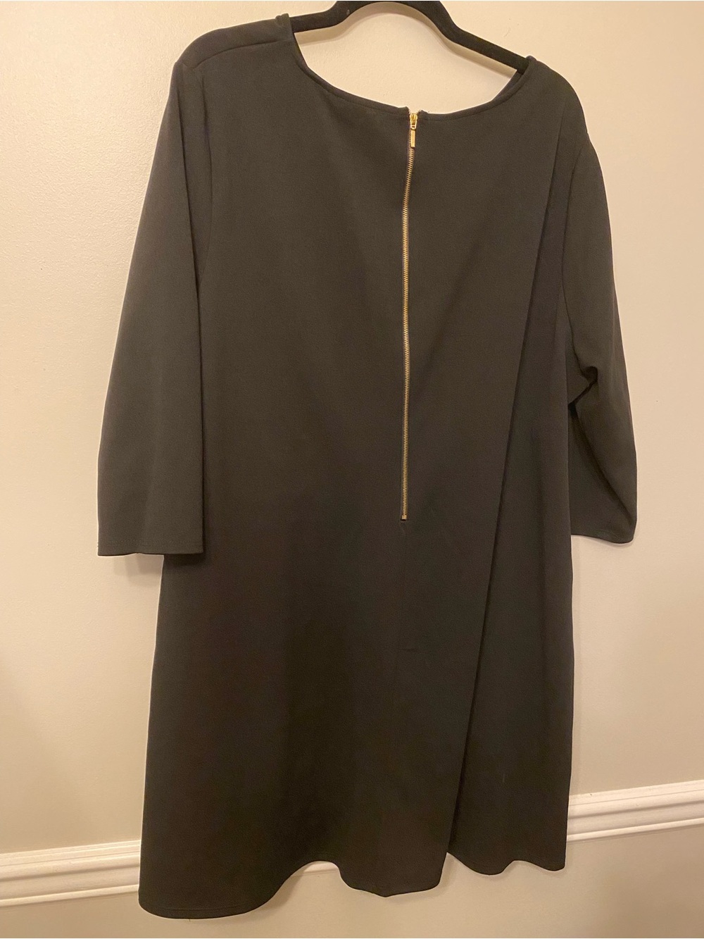 Nina Leonard Black Midi Shift Dress with Gold Back Zip